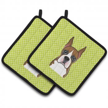 Caroline's Treasures Multicolor Checkerboard Lime Green Boxer Pot Holders