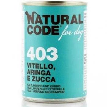 Natural Code Cibo Umido per Cane Vitello Aringa e Zucca 400g