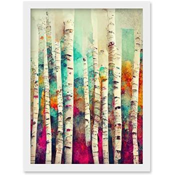 Bright Birch Panorama – Vibrant Oil Art Print, A4