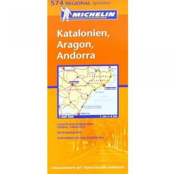 Katalonien, Aragon, Andorra: Strassenkarte mit touristischen Hinweisen. Stadtpläne: Barcelona, Girona/Gerona, Zaragoza. Ortsverzeichnis, Entfernungen und Fahrtzeiten (Michelin Regionalkarte)