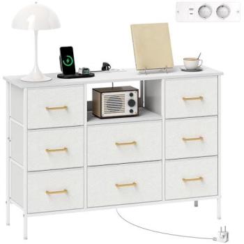 Commode Design Crème 8 Tiroirs Bouclette avec Connexion USB