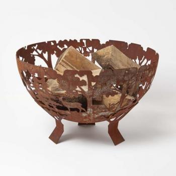 Decorative Fire Bowl with Laser Cut Woodland Scene