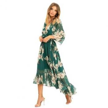 Robe Yumi Kimono Fleuri Vert Taille 20