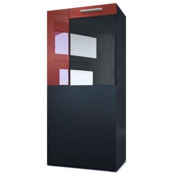 Vladon Vitrine Armoire Film Noir Mat Bordure Bordeaux Lumineux