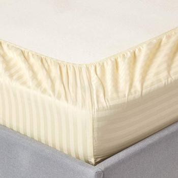 Pastel Yellow Egyptian Cotton Satin Stripe Fitted Sheet Small Double, 330 TC