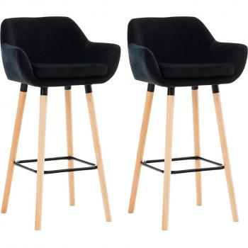 Sgabelli Bar Legno & Velluto Nero Retrò