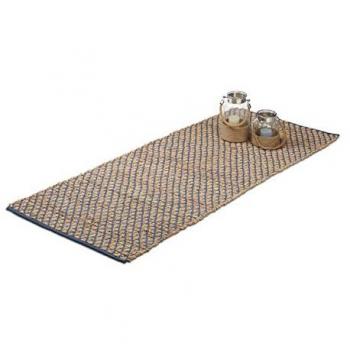 Checked Print Jute Runner, 80 x 200 cm, Handmade, Hallway Mat, Natural Brown