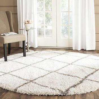 Bella Lattice Shag Rug 7Ft Round in Ivory Gray