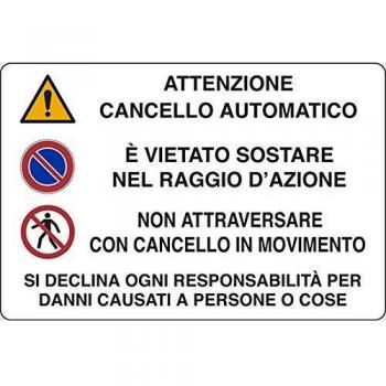 Cartello plastica ATTENZIONE CANCELLO AUTOMATICO cm 30x20