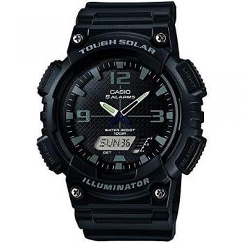 Men's Casio 'Collection' Solar Chronograph Watch in Black Plastic/Resin