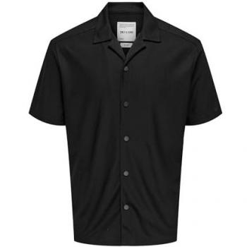 ONLY & Sons Plissiertes Hemd Schwarz mit Reverskragen
