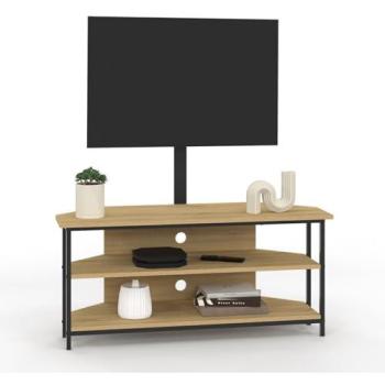 Meuble TV 100 cm Angle avec Panneaux de Particules et Métal Noir – Support TV 32‑70″