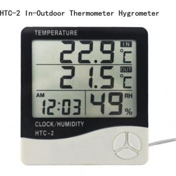 Thermomètre hygromètre LCD avec fonction horloge pour usage intérieur et extérieur