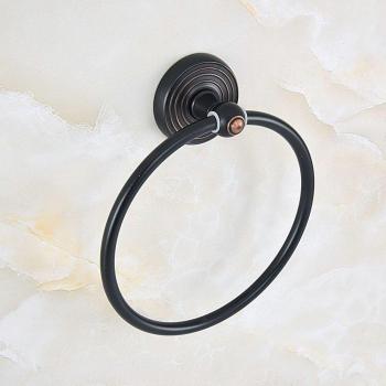 Accessoire mural noir bronze mat – boucle porte‑serviette à cercles en laiton