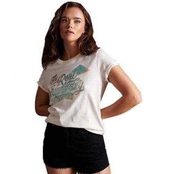 T-shirt Écru Superdry The Real Bolt Foil Entry, XL Femme
