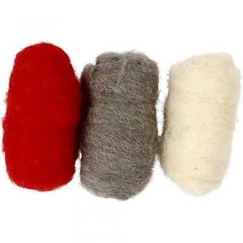 Pelotes de Laine Cardée, Rouge et Blanc, 10 gr, 3 Assortiments