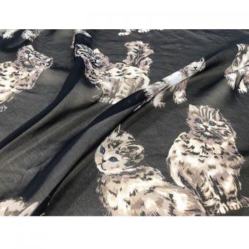 Polyester Chiffon Fabric 100x145cm Black and White Cat Design
