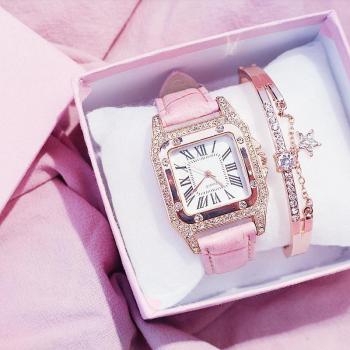Conjunto Relojes Cuero y Diamantes