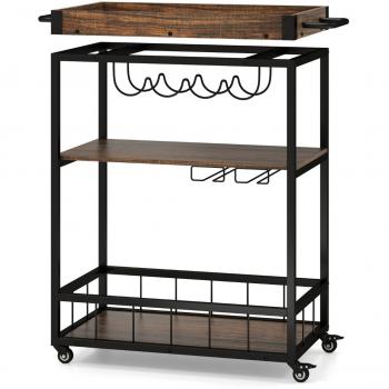 Carrello Bar Marrone Scuro con Vassoio