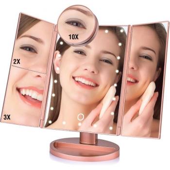 Mirror Glam 22 LED, Zoom 10x, Espejo Plegable y Pantalla Sensible al Tacto