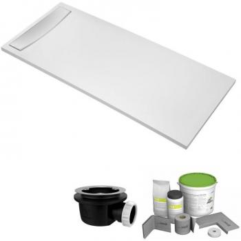 Plato de baño antideslizante 140x80 JACOB DELAFON Flight Neus Rectángulo Blanco + Kit de Estanqueidad WEDI + Conducto y Tapa 