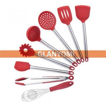 Cucharilla para Huevos y Espátula de Acero Inoxidable con Mango Antideslizante de Silicona – Juego Rojo/Negro