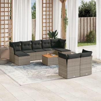 10-Piece Outdoor Sofa Set in Grey Poly Rattan with Cushions