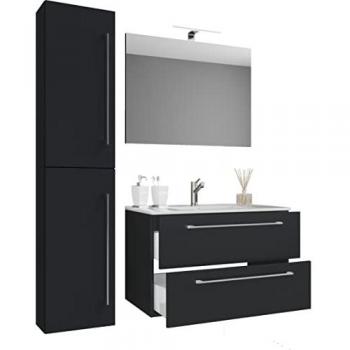 Meuble Lavabo Badinos Noir 52x93x46 cm – Ensemble 4 Pièces avec Miroir