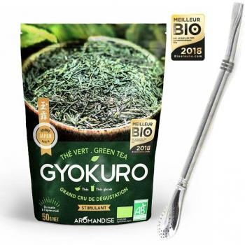 Thé vert Gyokuro 50 g et paille inox filtrante Aromandise