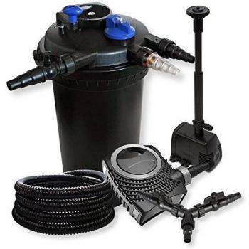 SunSun Teich‑Set: 30000 L Druckfilter mit 18 W UVC NEO10000, 80 W Pumpen­leistung, 25 m Schlauch, Springbrunnen‑Option