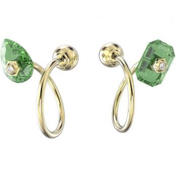 Swarovski Creolen, asymmetrisch, grüne Kristalle, inkl. Schmucketui