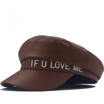 Vintage Black PU Leather Women's Beret Hat
