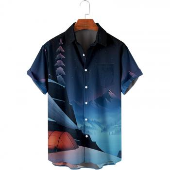 Men's 3D Printed Short Sleeve Lapel Shirt Plus Size with Pockets