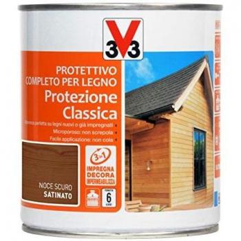V33 Impregnante PROTETTIVO COMPLETO PERLEGNO PROTEZIONE CLASSICA noce scuro finitura satinata da 0,75 L