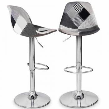 Tabourets de bar design patchwork noir, gris et blanc avec pied chromé