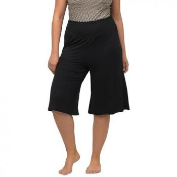 Ulla Popken Damen Bermuda, weites Bein, elastischer Bund, blau, Größe 46/48