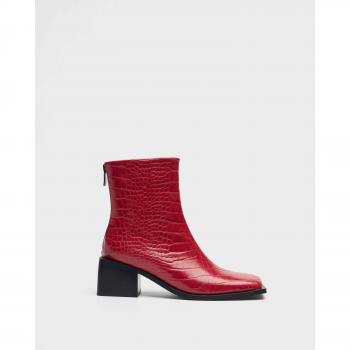 Botines de tacón bajo para mujer en cuero sintético rojo MIM Gabi