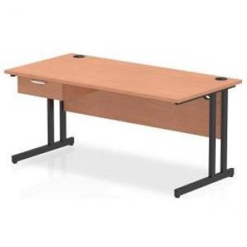 Impulse 1600 x 800mm Straight Office Desk Beech Top Black Cantilever