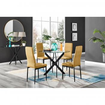 Black‑Legged Novara Dining Collection – Mustard Upholstery