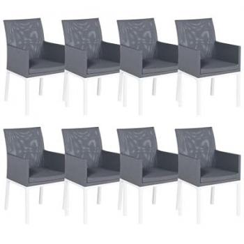 Set di 8 sedie da giardino grigio con struttura in alluminio bianco e cuscini ad asciugatura rapida