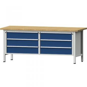 ANKE 2000 mm Werkbank mit 6 XL-Schubladen – Buche‑Massivplatte, Enzianblau
