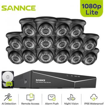 Sannce 1080P Smart Security System: 16 Channel DVR, Outdoor IR Cam, Night Vision, Remote Monitoring – 1TB HDD