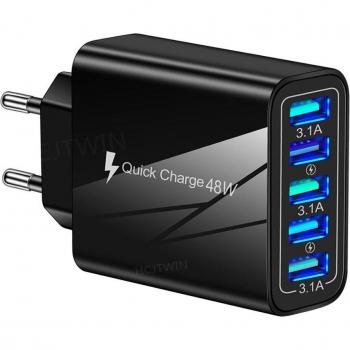 Estación de Carga USB 48W con 5 Puertos, Ideal para Hogar y Viajes