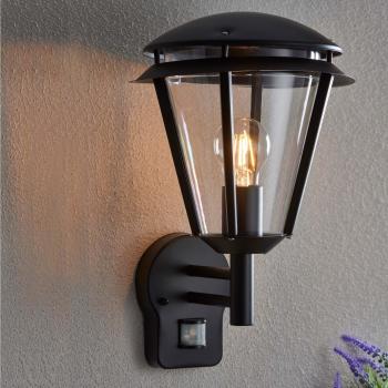 Endon Inova, farol de jardín, linterna de pared, negro mate, IP44, E27, 38cm