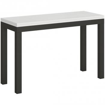Evy – Console modulable 120 cm, finition bois blanc, pieds métalliques anthracite