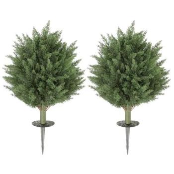 Dual 60‑cm Ground-Installed Cypress Trees – Green