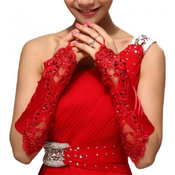 Guantes largos para novia, estilo mitón con gancho de dedo y encaje brillante