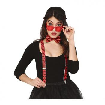 Ensemble « Coccinelle » : lunettes + nœud papillon + bretelles multicolores