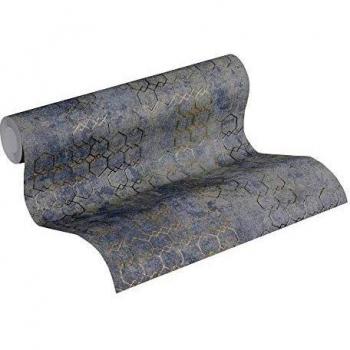 New Walls Vliestapete Grafik blaugrau gold Glanz livingwalls 37424-5 (3,92€/1qm)