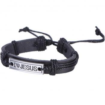 Men's/Women's Alloy Leather Cuff Bracelet I Love JESUS